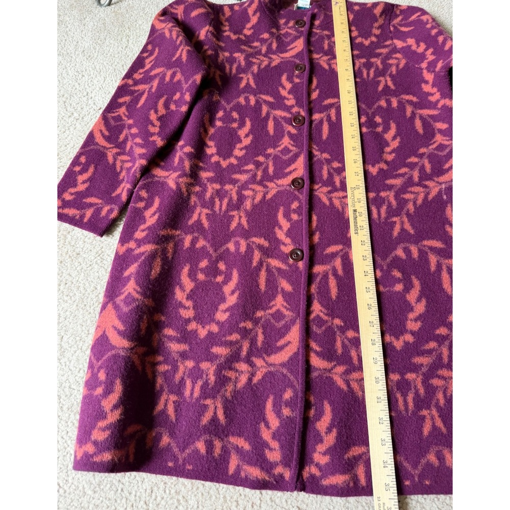 Sundance Cardigan Coat Merino Wool Blend Button Front Jacquard Purple Pink Large - Picture 7 of 8